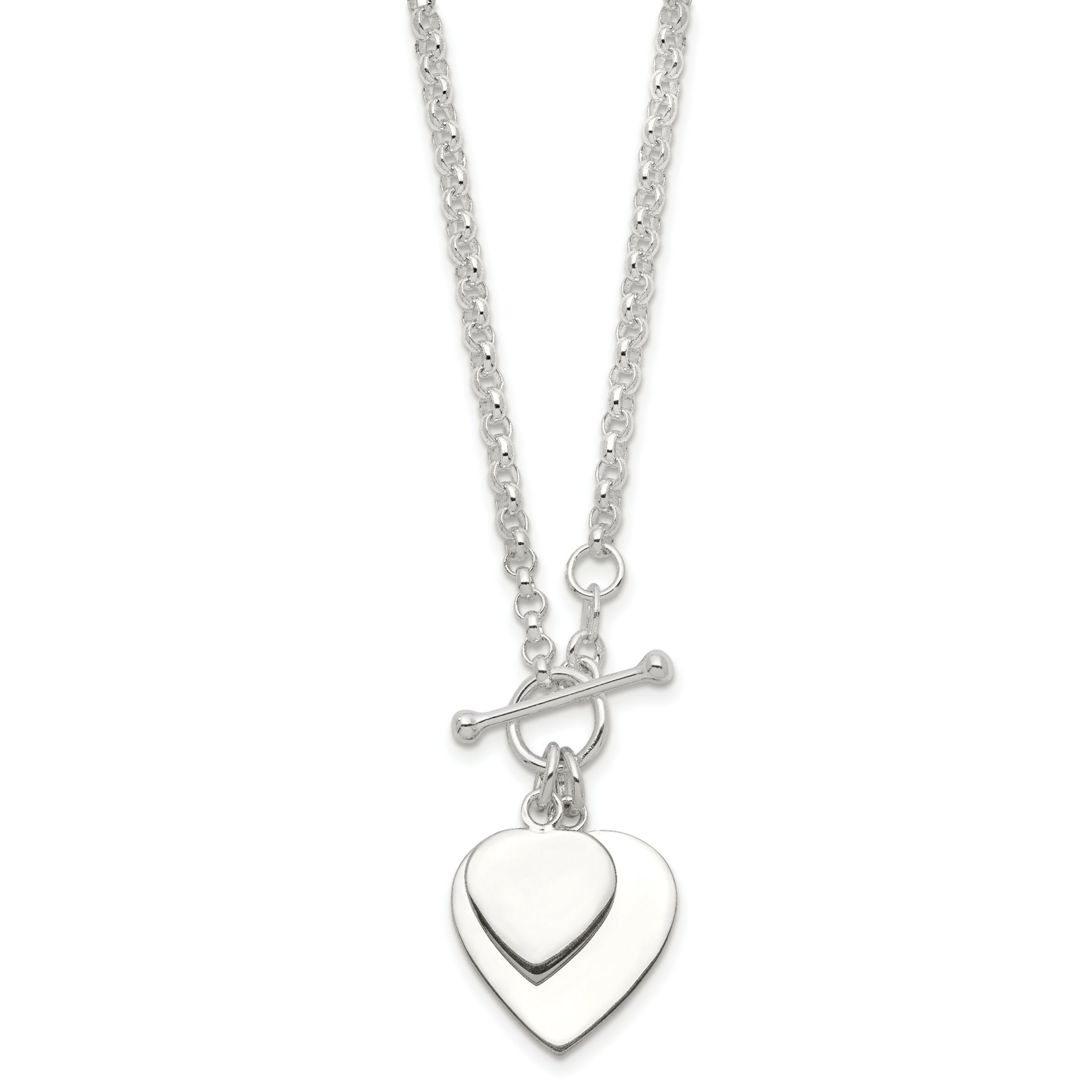 Sterling Silver Double Heart Toggle Necklace