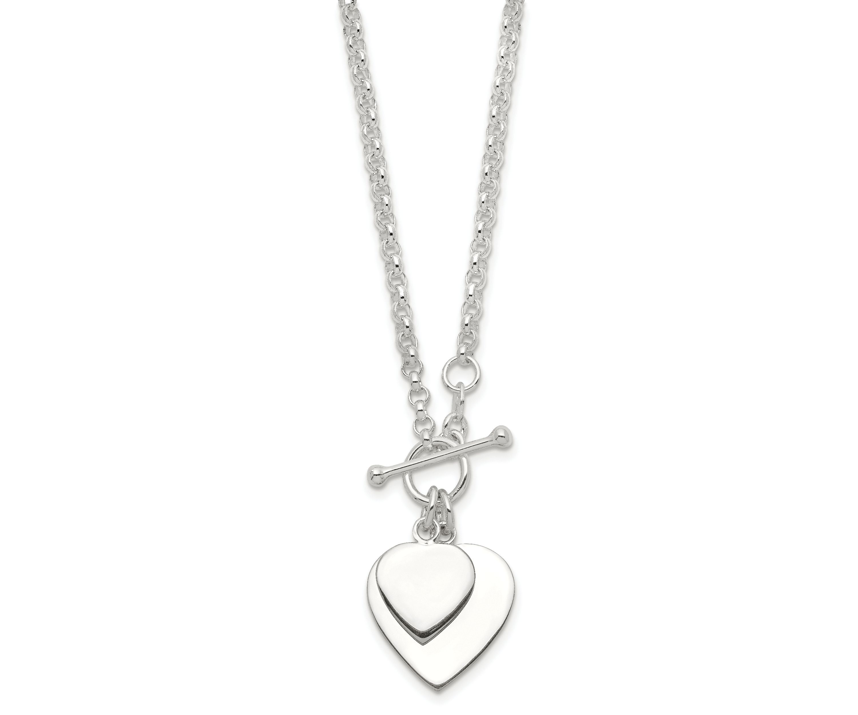 Sterling Silver Double Heart Toggle Necklace