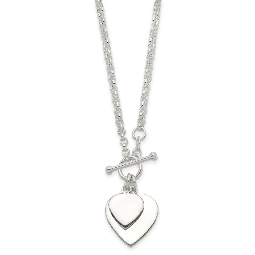 Sterling Silver Double Heart Toggle Necklace