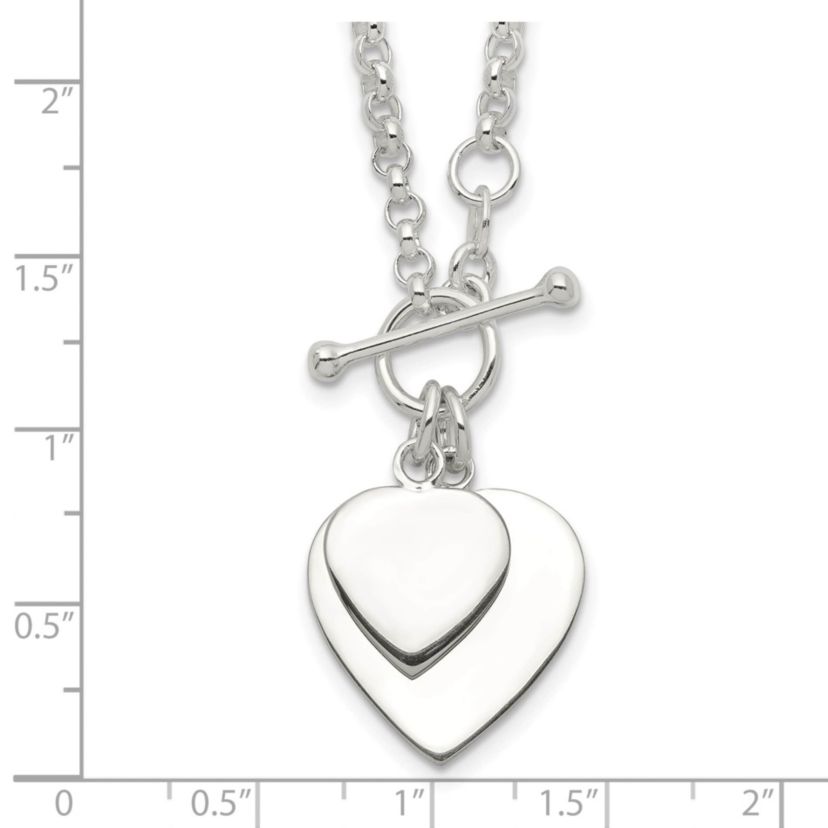 Sterling Silver Double Heart Toggle Necklace