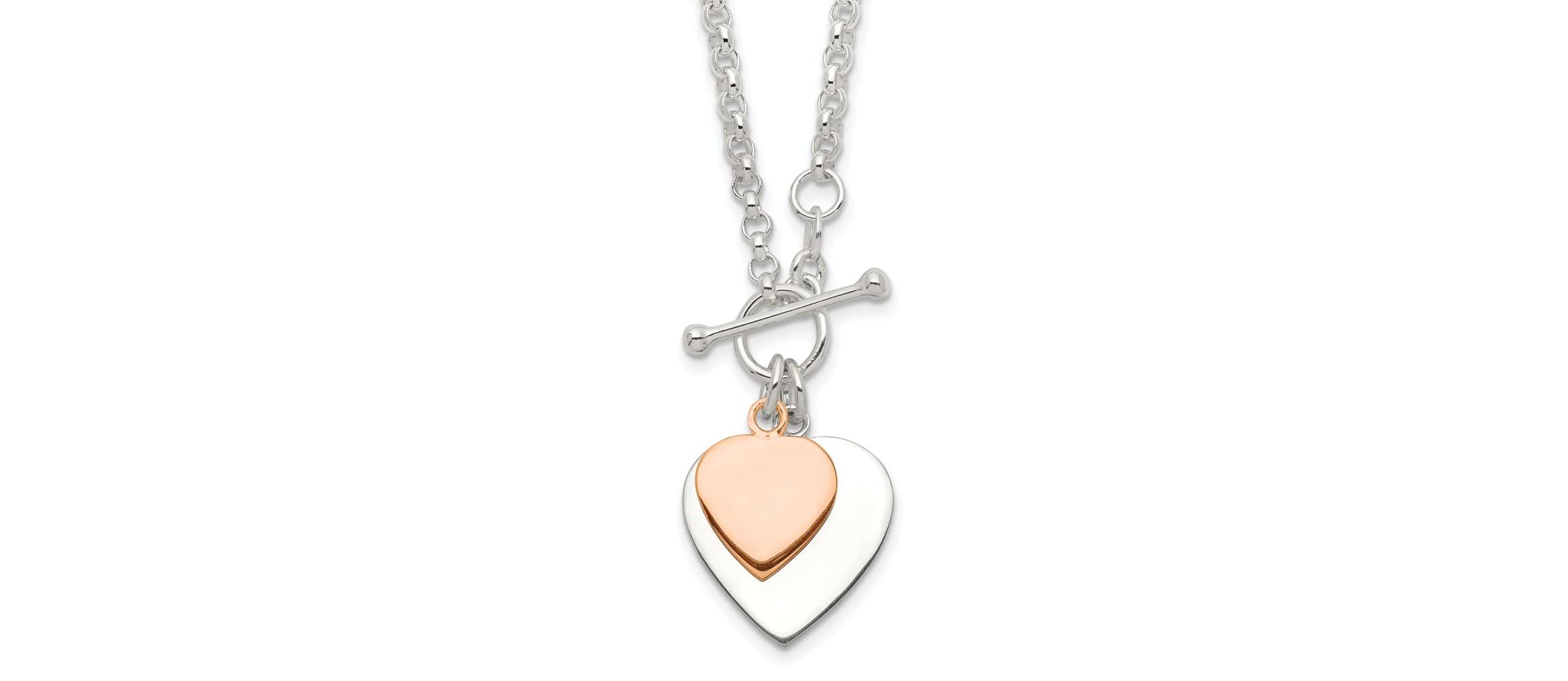 Sterling Silver with Rose gold-plated Double Heart Toggle Necklace