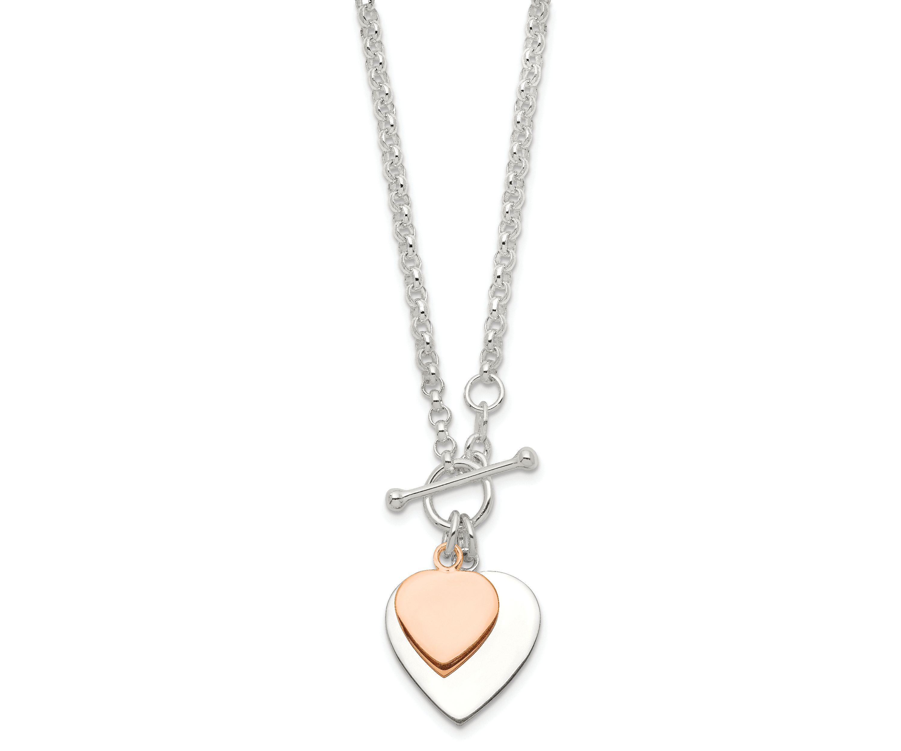Sterling Silver with Rose gold-plated Double Heart Toggle Necklace