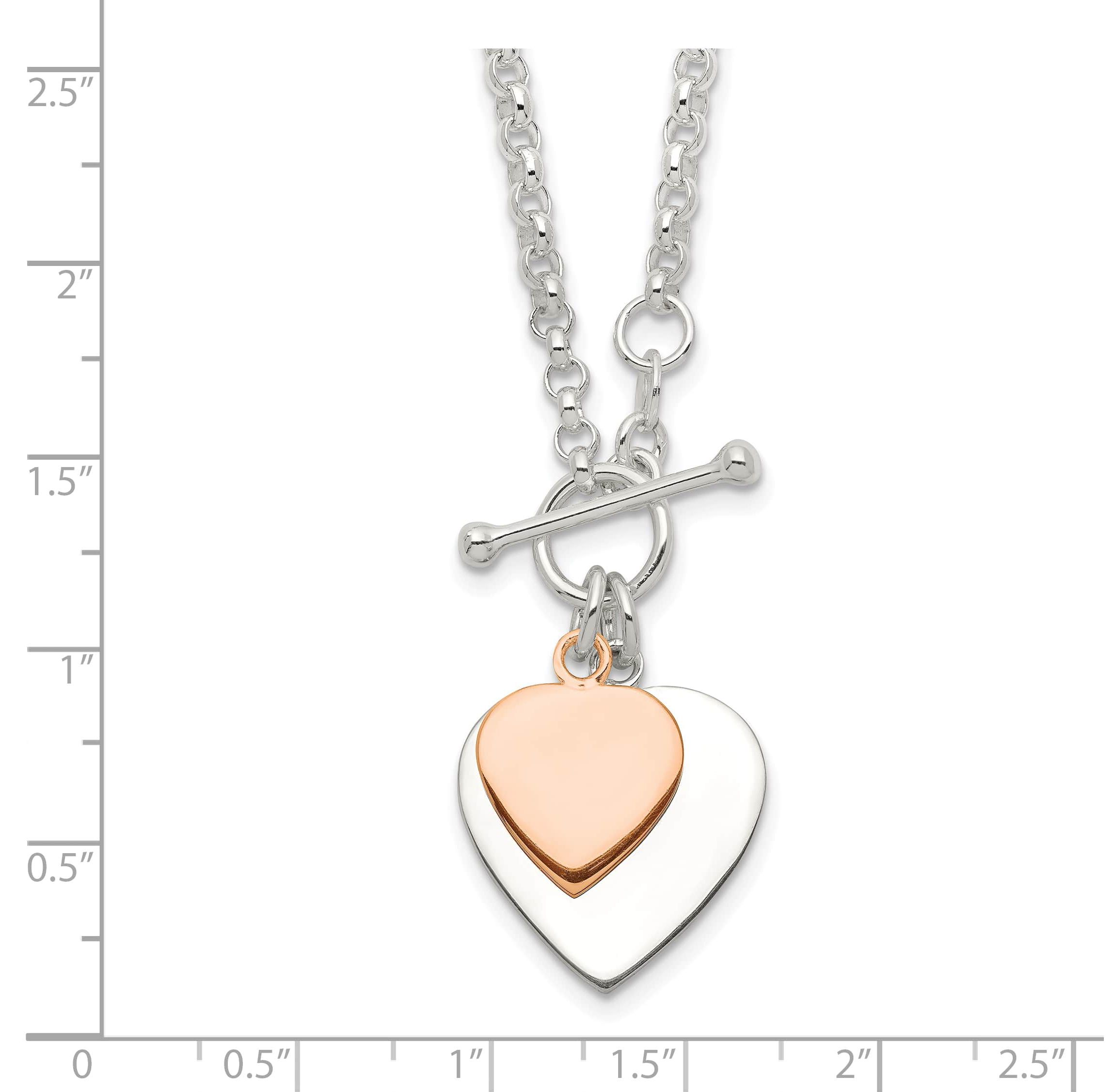Sterling Silver with Rose gold-plated Double Heart Toggle Necklace