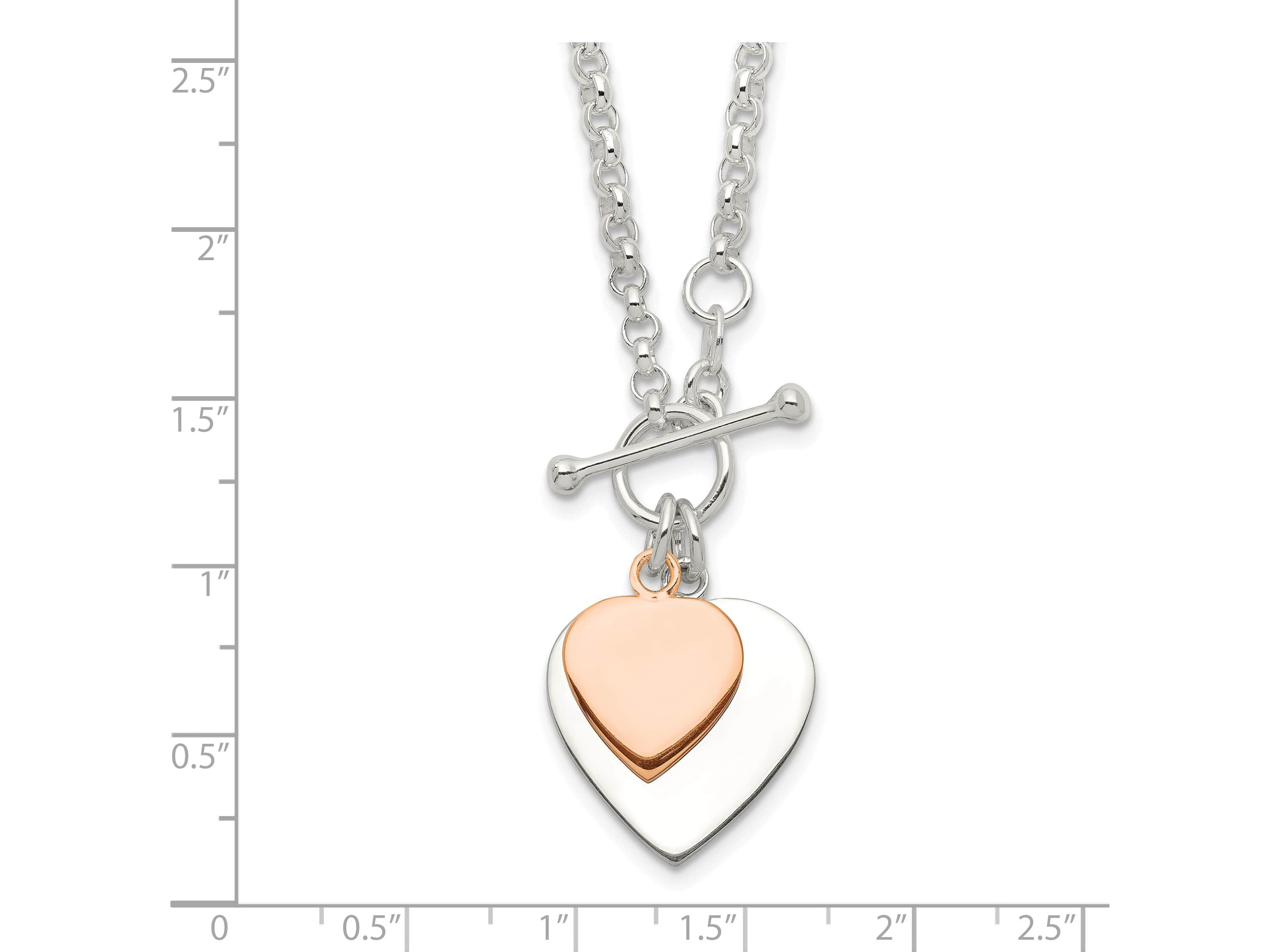 Sterling Silver with Rose gold-plated Double Heart Toggle Necklace