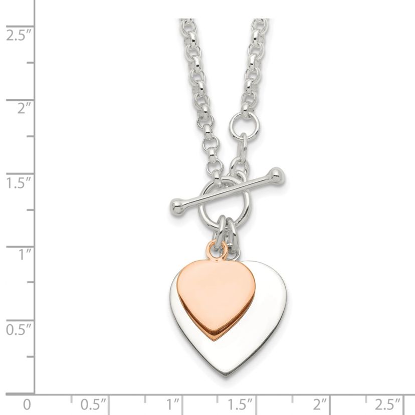 Sterling Silver with Rose gold-plated Double Heart Toggle Necklace