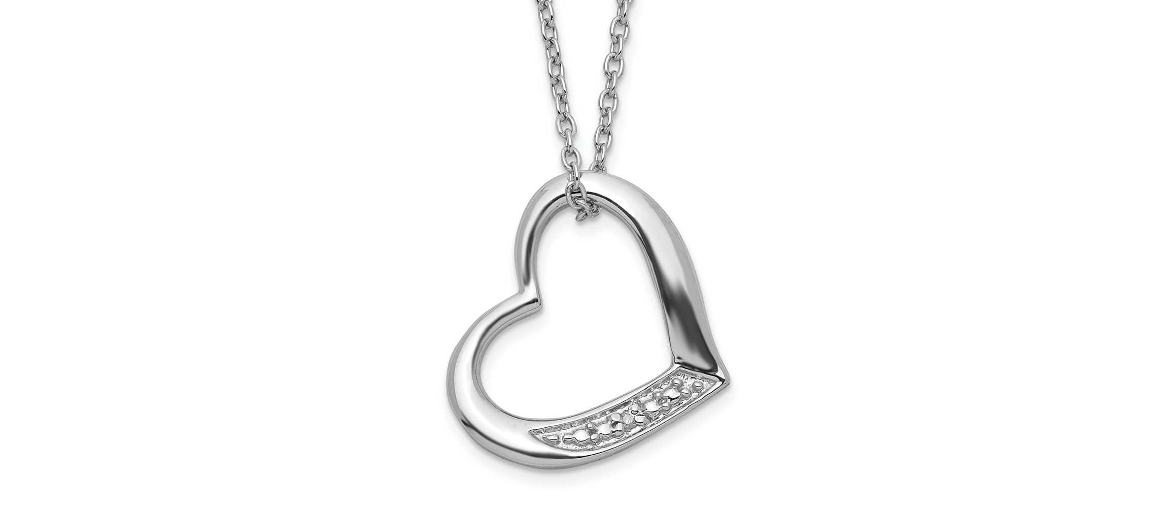 Sterling Silver Rhodium-plated Heart with Diamond Accent Necklace