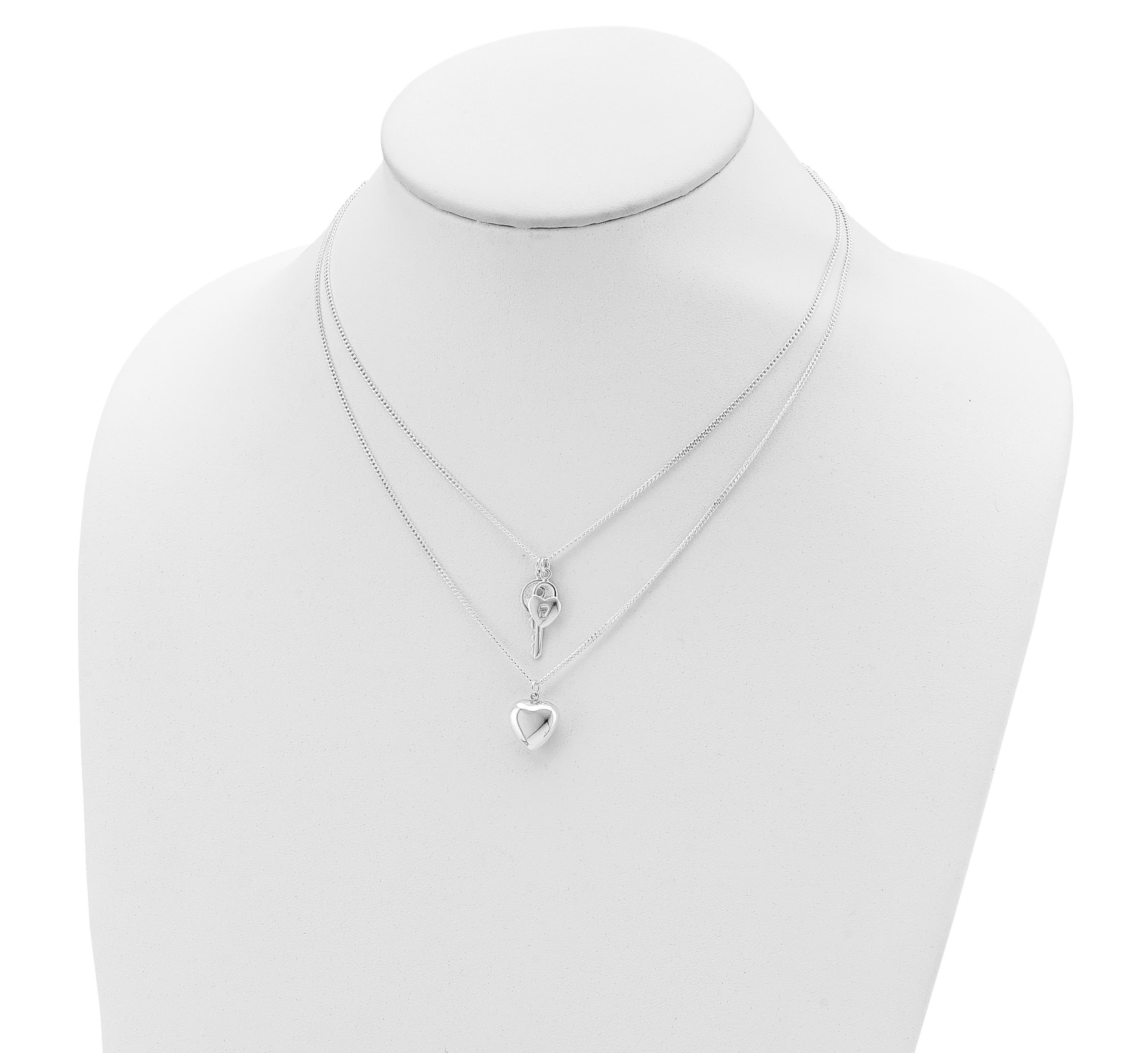 Sterling Silver 2-Strand Heart and Key Necklace