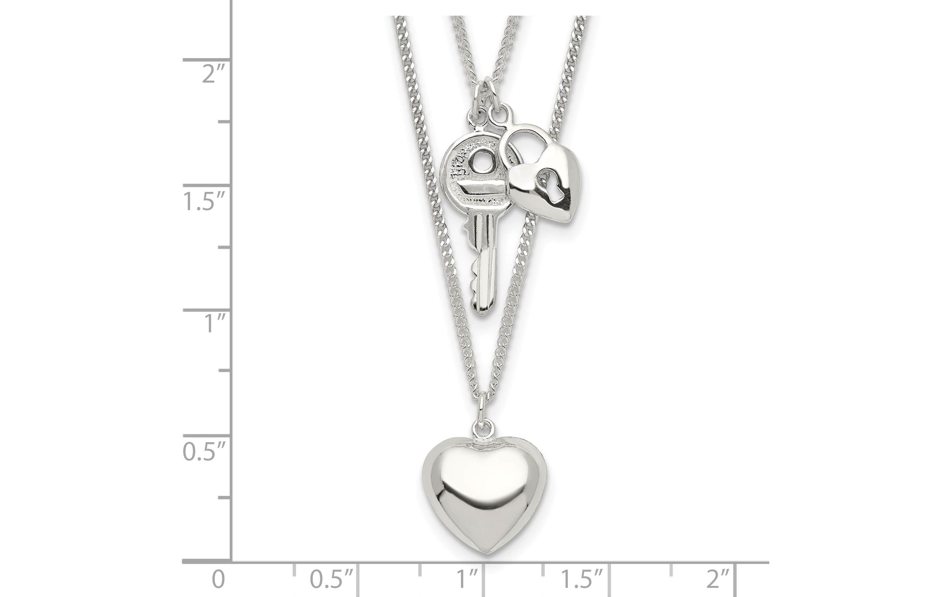 Sterling Silver 2-Strand Heart and Key Necklace