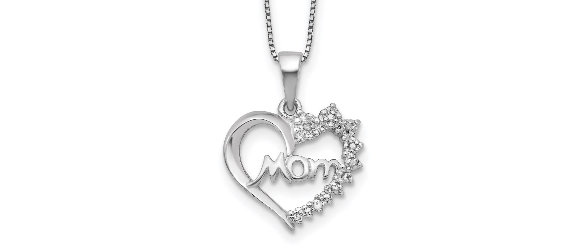 0.04 ct. t.w. Diamond Heart Mom Necklace in Rhodium-plated Sterling Silver