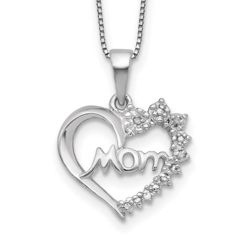 0.04 ct. t.w. Diamond Heart Mom Necklace in Rhodium-plated Sterling Silver