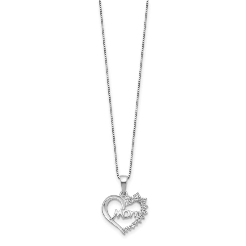 0.04 ct. t.w. Diamond Heart Mom Necklace in Rhodium-plated Sterling Silver