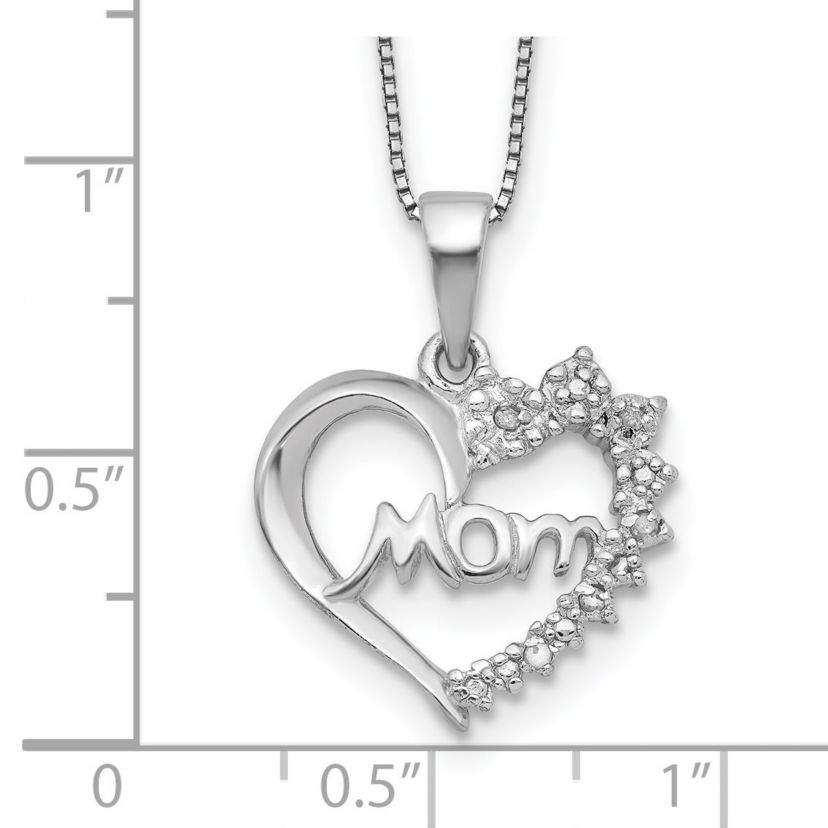 0.04 ct. t.w. Diamond Heart Mom Necklace in Rhodium-plated Sterling Silver