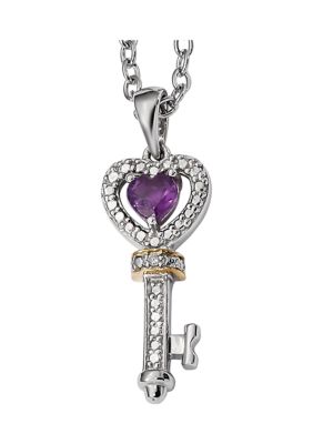 Belk & Co 1/3 Ct. T.w. Amethyst And 1/10 Ct. T.w. Diamond Key 17-Inch Necklace In Sterling Silver And 14K Gold Accent