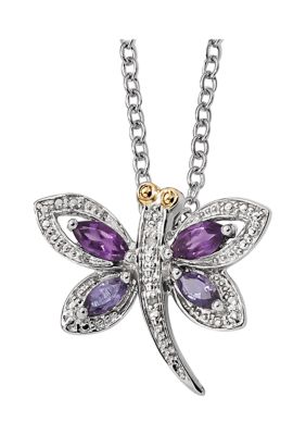 Belk & Co 1/2 Ct. T.w. Amethyst, 1/4 Ct. T.w. Lolite And 1/10 Ct. T.w. Diamond Dragonfly 17-Inch Necklace In Sterling Silver And 14K Gold Accent -  0685146726665
