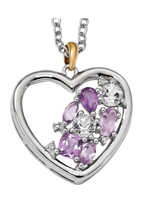 Belk & Co 1.13 ct. t.w. Amethyst, 3/4 ct. t.w. White Topaz and 1/10 ct. t.w. Diamond 17-Inch Necklace in Sterling Silver and 14K Gold Accent