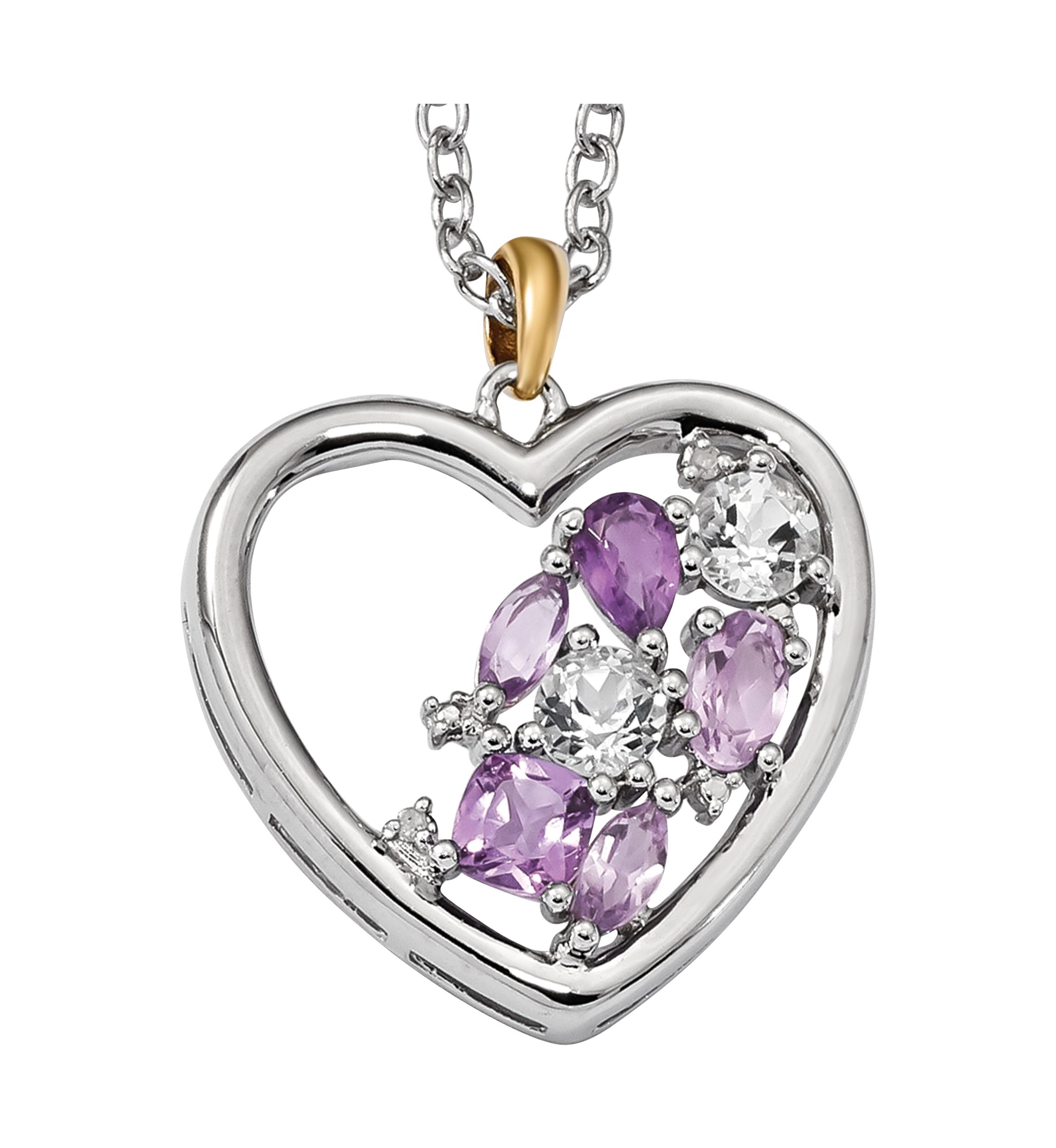 1.13 ct. t.w. Amethyst, 3/4 ct. t.w. White Topaz and 1/10 ct. t.w. Diamond 17-Inch Necklace in Sterling Silver and 14K Gold Accent