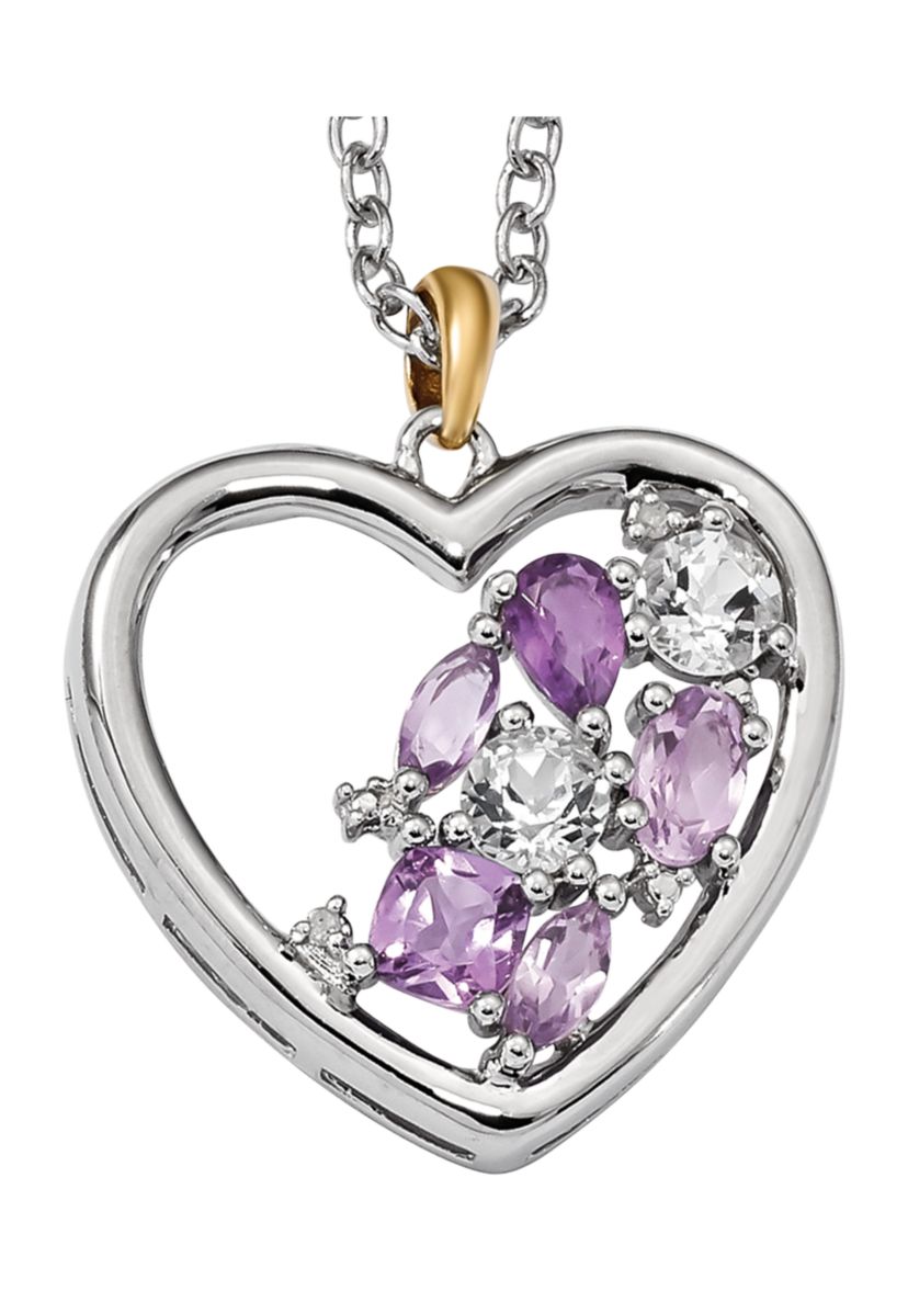 1.13 ct. t.w. Amethyst, 3/4 ct. t.w. White Topaz and 1/10 ct. t.w. Diamond 17-Inch Necklace in Sterling Silver and 14K Gold Accent