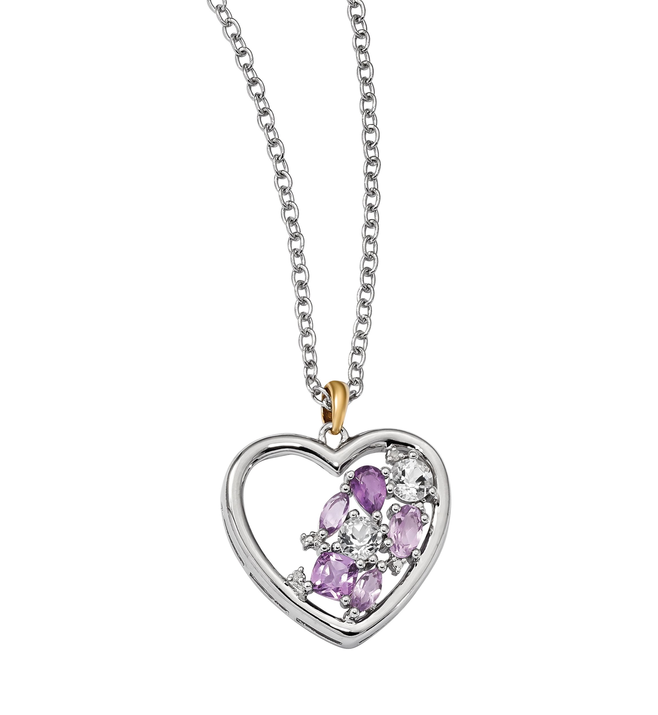 1.13 ct. t.w. Amethyst, 3/4 ct. t.w. White Topaz and 1/10 ct. t.w. Diamond 17-Inch Necklace in Sterling Silver and 14K Gold Accent
