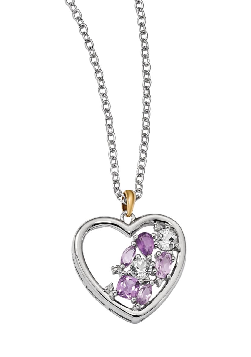 1.13 ct. t.w. Amethyst, 3/4 ct. t.w. White Topaz and 1/10 ct. t.w. Diamond 17-Inch Necklace in Sterling Silver and 14K Gold Accent