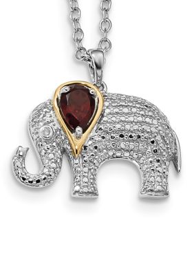 Belk & Co 1 Ct. T.w. Garnet And 1/10 Ct. T.w. Elephant 18-Inch Necklace In Rhodium-Plated Sterling Silver And 14K Gold Accent