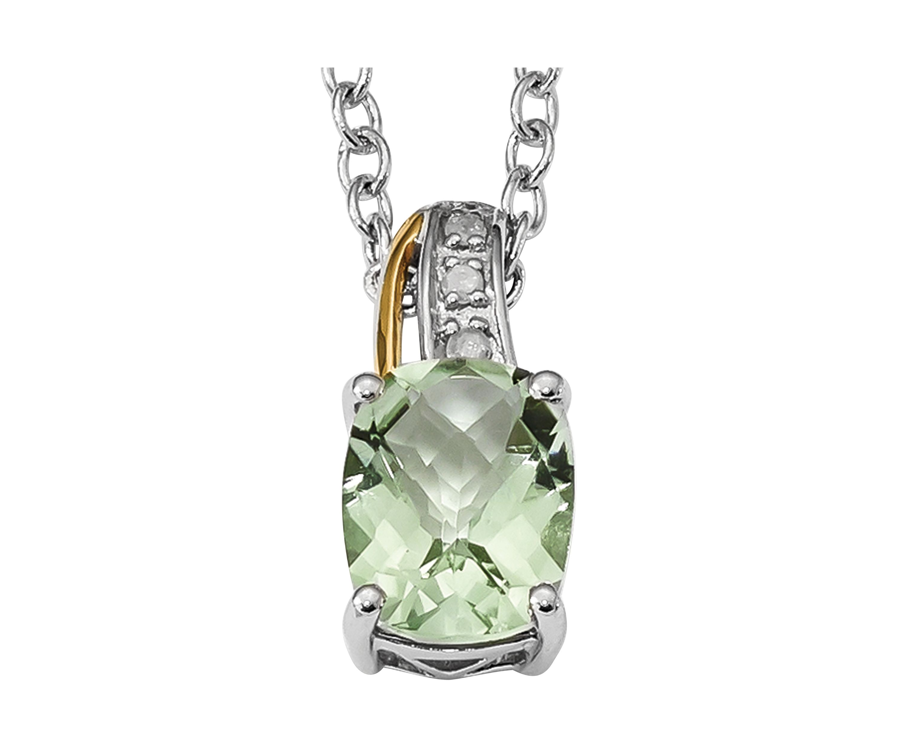 1.91 ct. t.w. Green Quartz and 1/10 ct. t.w. Diamond 17-Inch Necklace in Sterling Silver and 14K Gold Accent