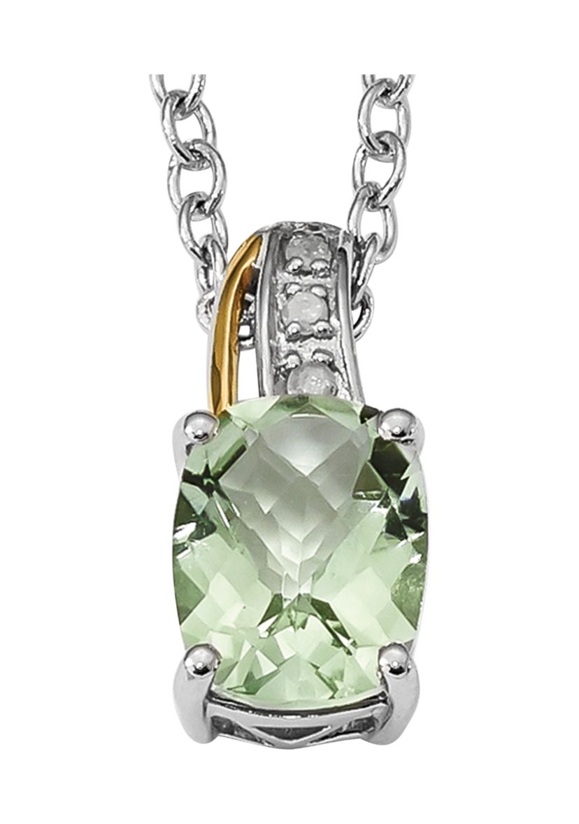1.91 ct. t.w. Green Quartz and 1/10 ct. t.w. Diamond 17-Inch Necklace in Sterling Silver and 14K Gold Accent