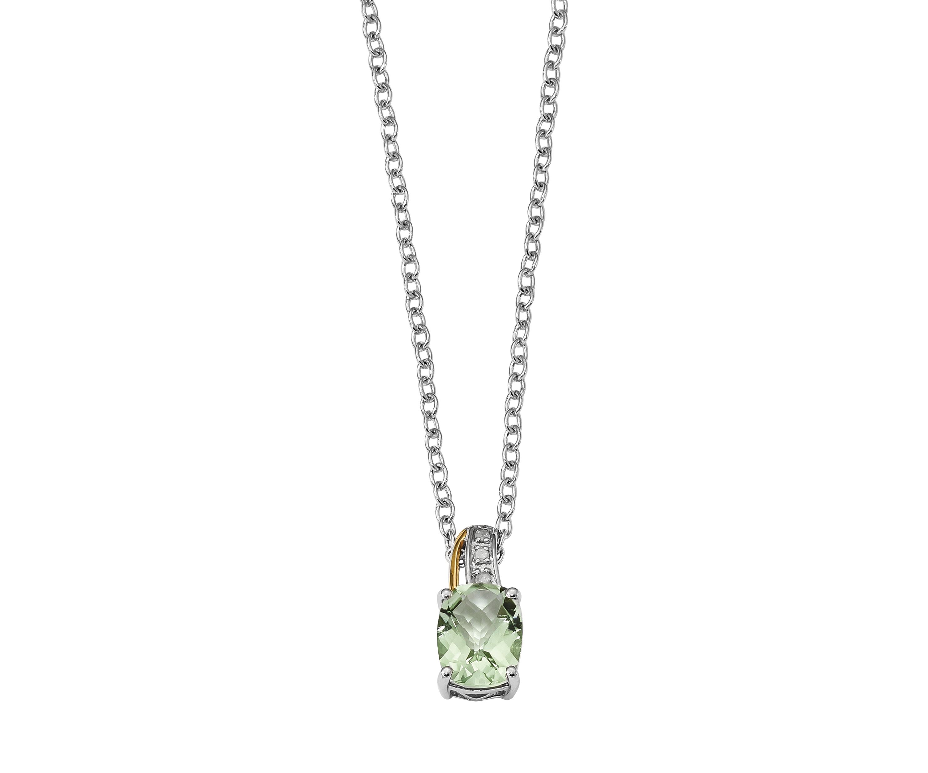 1.91 ct. t.w. Green Quartz and 1/10 ct. t.w. Diamond 17-Inch Necklace in Sterling Silver and 14K Gold Accent