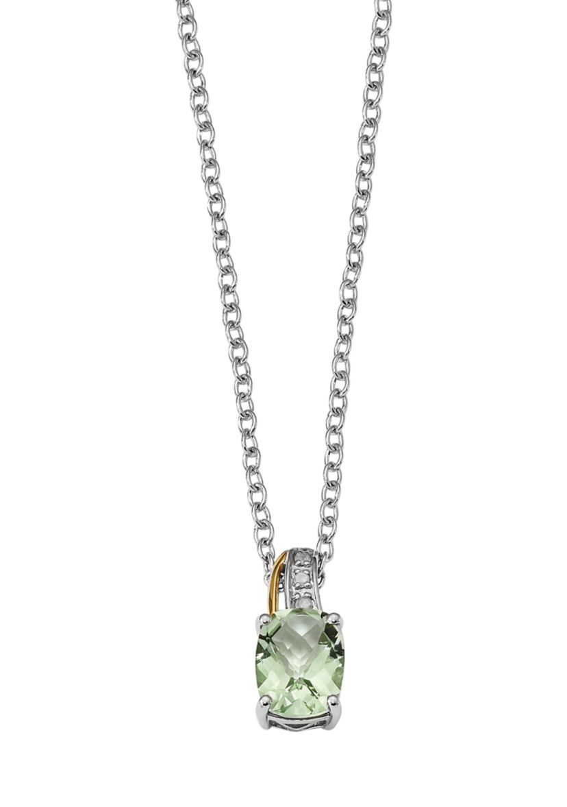 1.91 ct. t.w. Green Quartz and 1/10 ct. t.w. Diamond 17-Inch Necklace in Sterling Silver and 14K Gold Accent