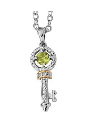 Belk & Co 1/3 Ct. T.w. Peridot And 1/10 Ct. T.w. Diamond Key 17-Inch Necklace In Sterling Silver And 14K Gold Accent