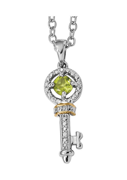 1/3 ct. t.w. Peridot and 1/10 ct. t.w. Diamond Key 17-Inch Necklace in Sterling Silver and 14K Gold Accent