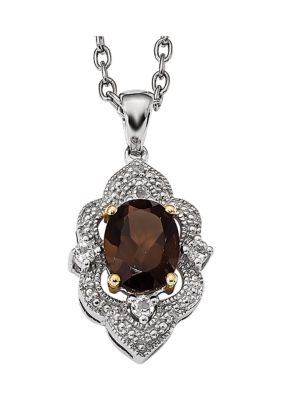 1.64 Ct. T.w Smoky Quartz, 1/5 Ct. T.w. White Topaz And 1/10 Ct. T.w. Diamond Necklace In Rhodium-Plated Sterling Silver And 14K Gold Accent -  Belk & Co