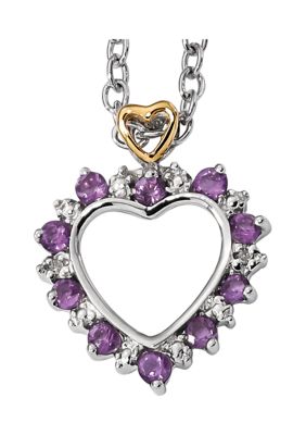 Belk & Co 3/8 Ct. T.w. Amethyst And 1/10 Ct. T.w. Diamond Necklace In Sterling Silver And 14K Gold Accent
