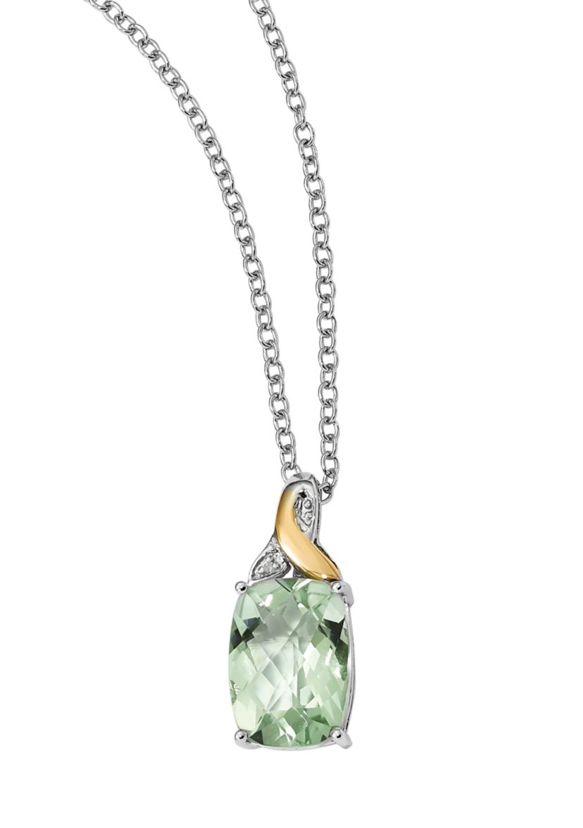 5.79 ct. t.w. Green Quartz and 1/10 ct. t.w. Diamond Necklace in Sterling Silver and 14K Gold True Two-Tone