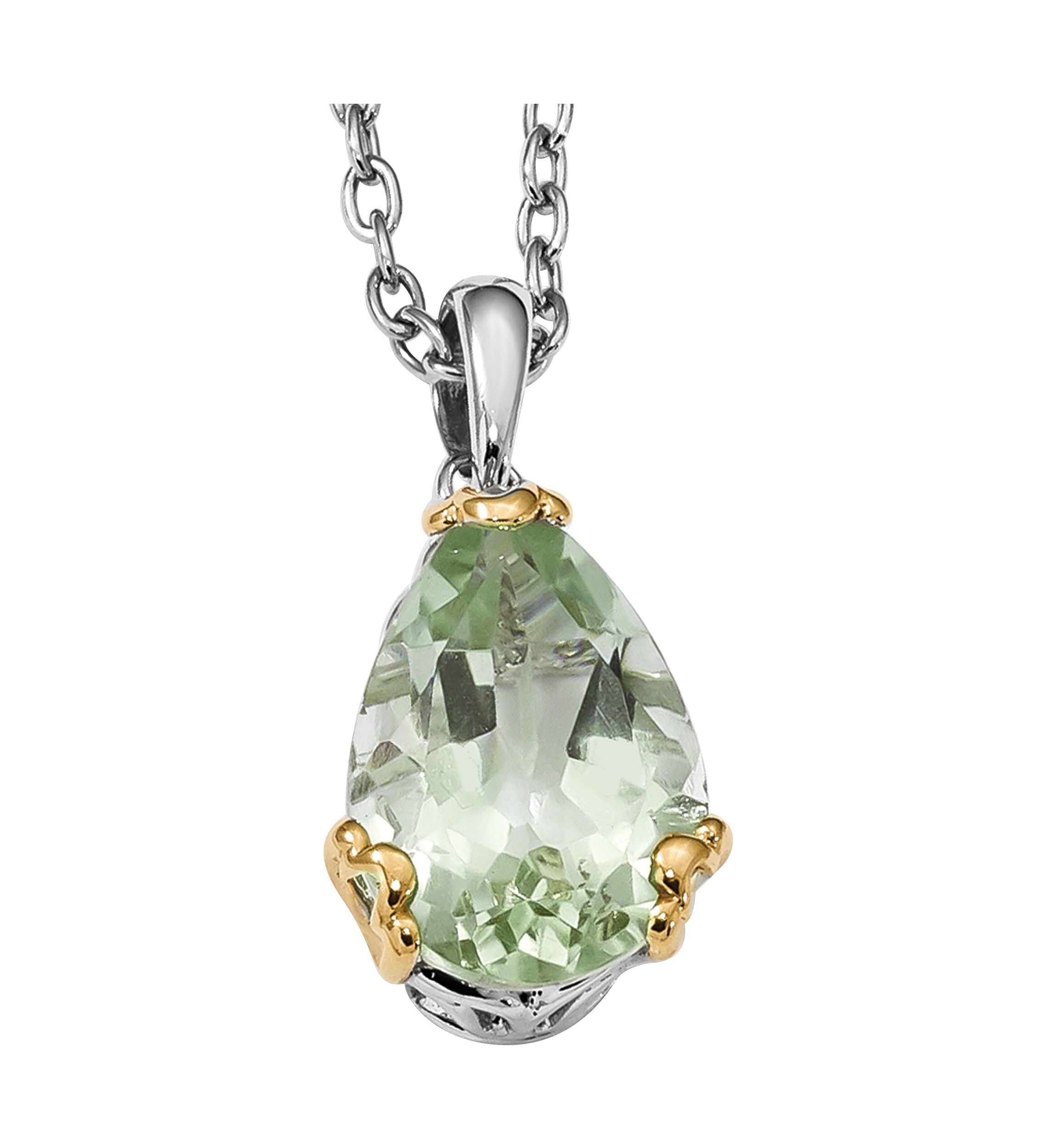 4.97 ct. t.w. Green Quartz Sterling Silver and 14K Gold True Two-tone Green Quartz Necklace