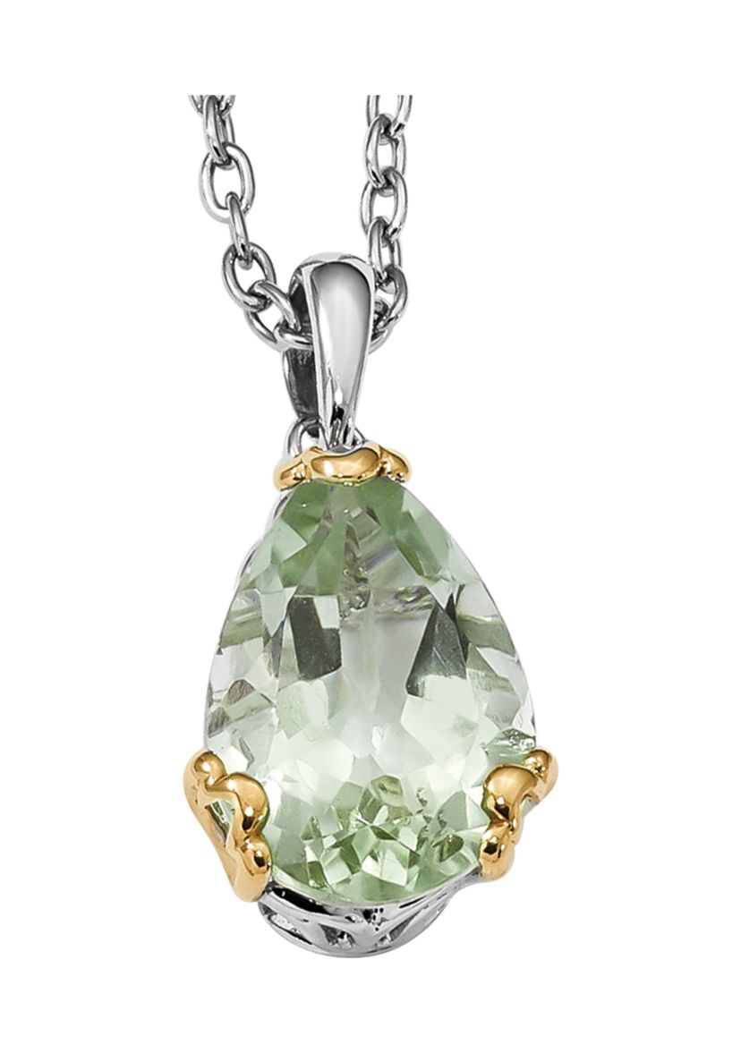 4.97 ct. t.w. Green Quartz Sterling Silver and 14K Gold True Two-tone Green Quartz Necklace