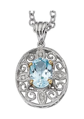 Belk & Co 1.6 Ct. T.w. Sky Blue Topaz And 1/10 Ct. T.w. Diamond Necklace In Sterling Silver And 14K Gold True Two-Tone