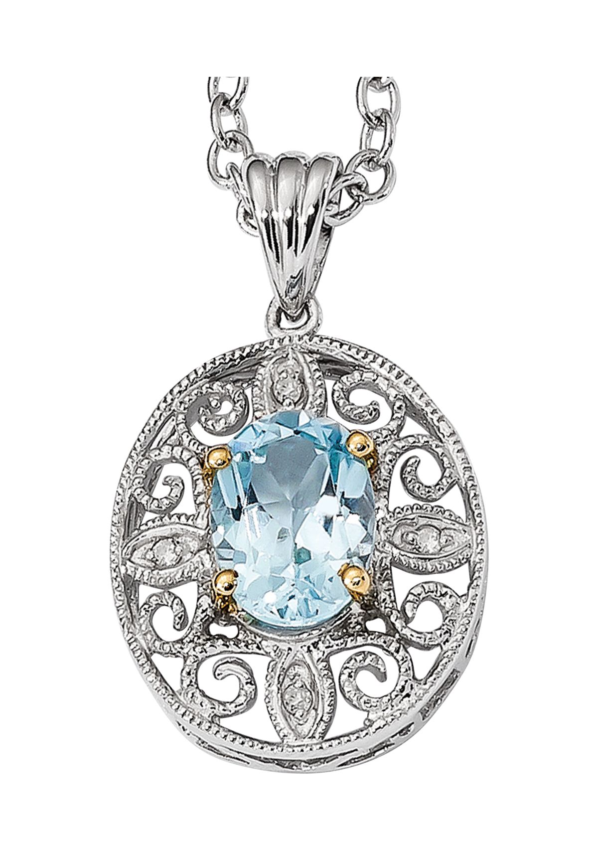 1.6 ct. t.w. Sky Blue Topaz and 1/10 ct. t.w. Diamond Necklace in Sterling Silver and 14K Gold True Two-Tone