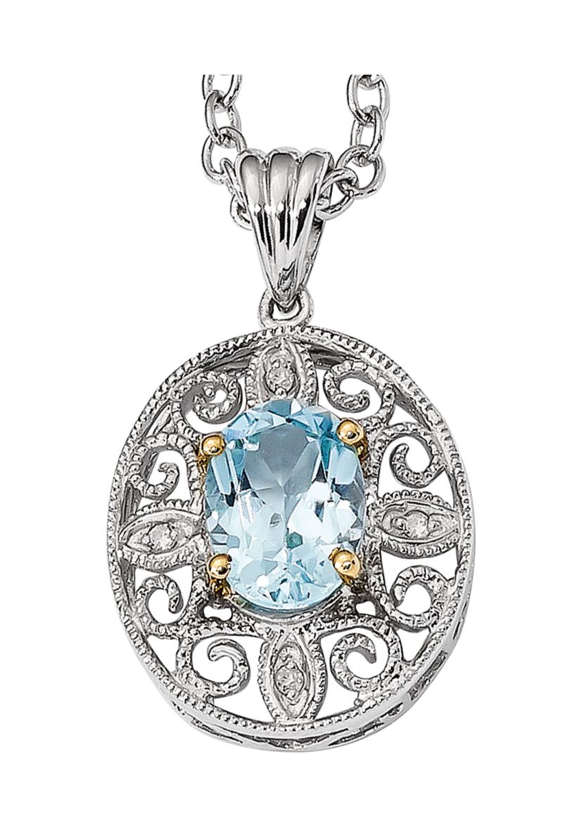 1.6 ct. t.w. Sky Blue Topaz and 1/10 ct. t.w. Diamond Necklace in Sterling Silver and 14K Gold True Two-Tone