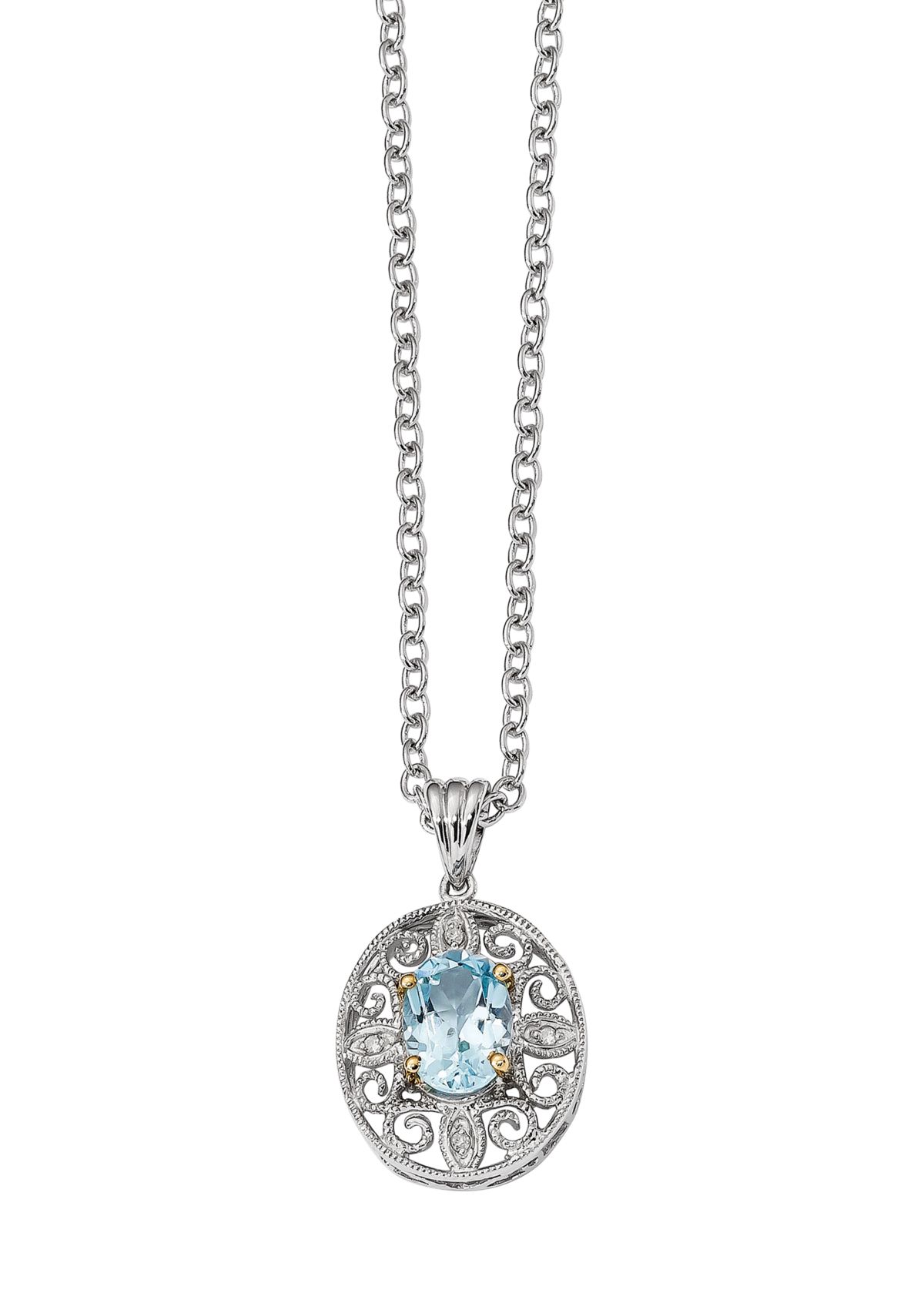 1.6 ct. t.w. Sky Blue Topaz and 1/10 ct. t.w. Diamond Necklace in Sterling Silver and 14K Gold True Two-Tone