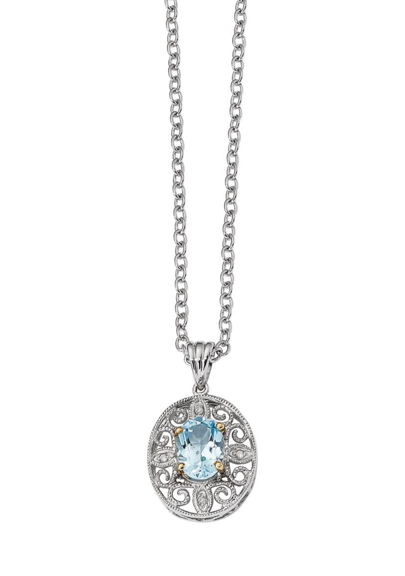 1.6 ct. t.w. Sky Blue Topaz and 1/10 ct. t.w. Diamond Necklace in Sterling Silver and 14K Gold True Two-Tone