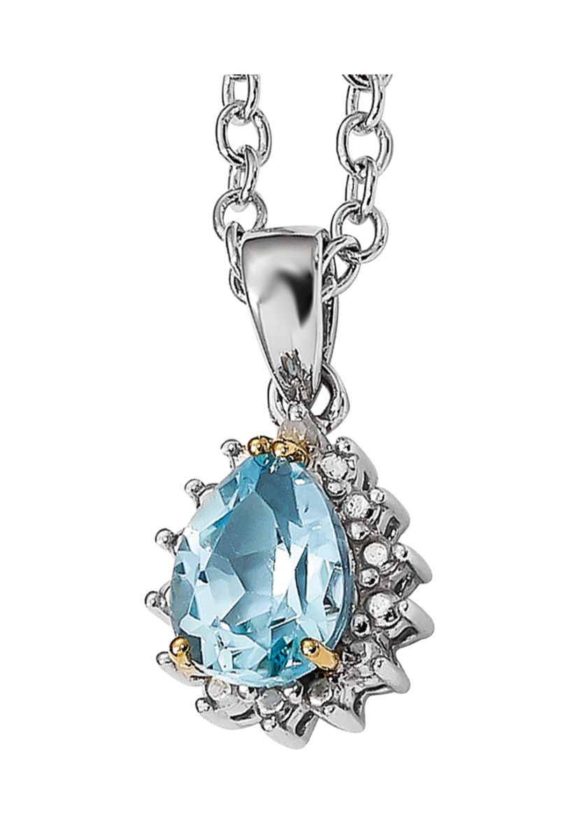 2 ct. t.w. Sky Blue Topaz and 1/10 ct. t.w. Diamond Neclace in Sterling Silver and 14K Gold True Two-Tone