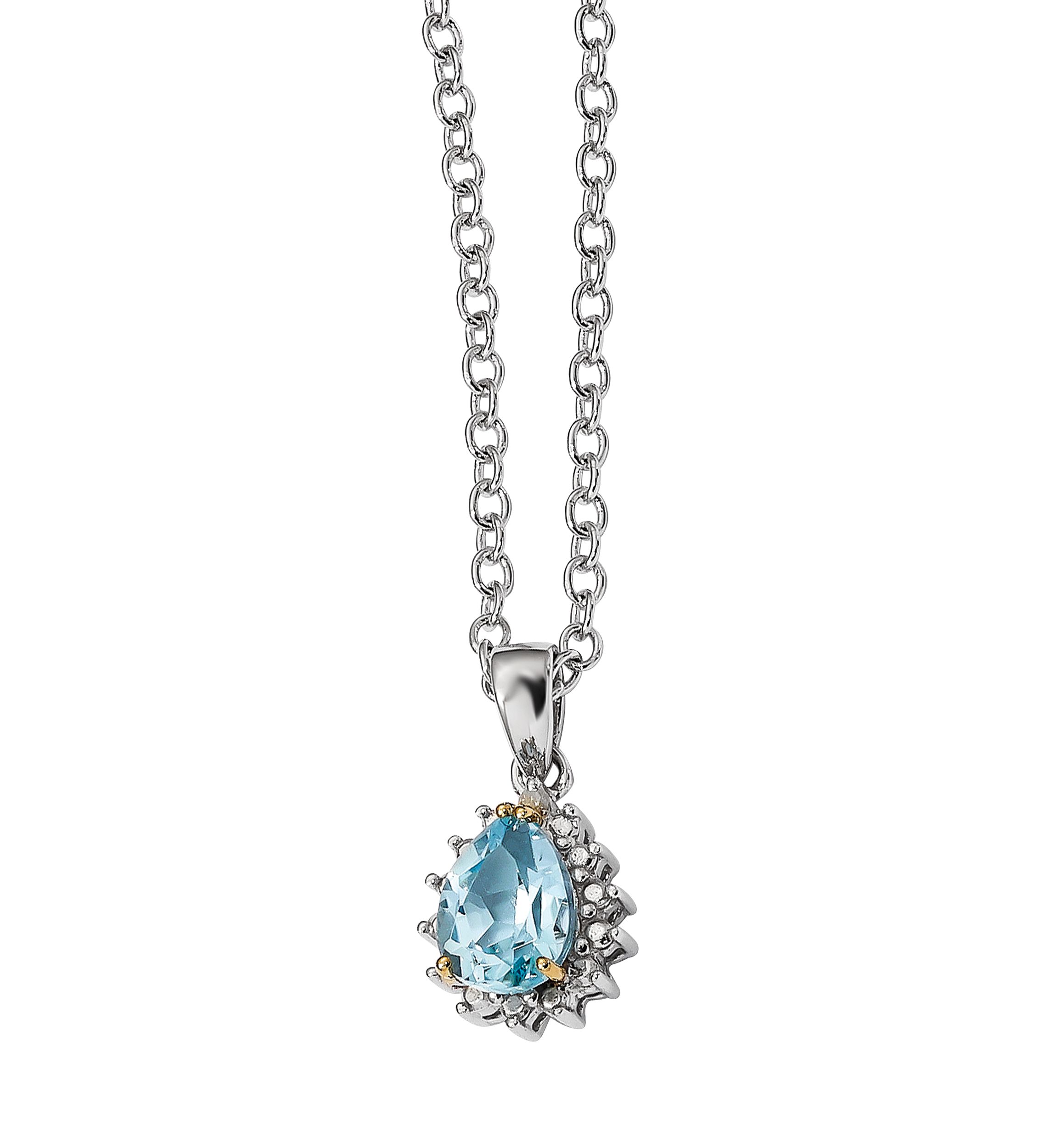 2 ct. t.w. Sky Blue Topaz and 1/10 ct. t.w. Diamond Neclace in Sterling Silver and 14K Gold True Two-Tone