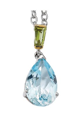 Belk & Co 3.73 Ct. T.w. Sky Blue Topaz And 1/4 Ct. T.w. Peridot Necklace In Rhodium Plated Sterling Silver And 14K Gold Accent
