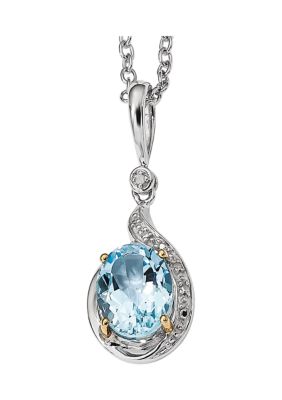 Belk & Co 3.15 ct. t.w. Sky Blue Topaz and 1/10 ct. t.w. Diamond Necklace in Sterling Silver and 14K Gold True Two-Tone