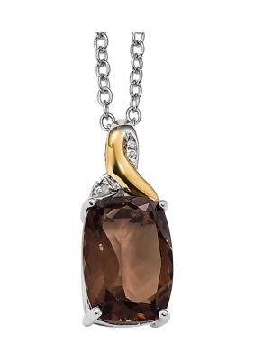 Belk & Co 5.83 Ct. T.w. Smoky Quartz And 1/10 Ct. T.w. Diamond Necklace In Sterling Silver And 14K Gold True Two-Tone Accent