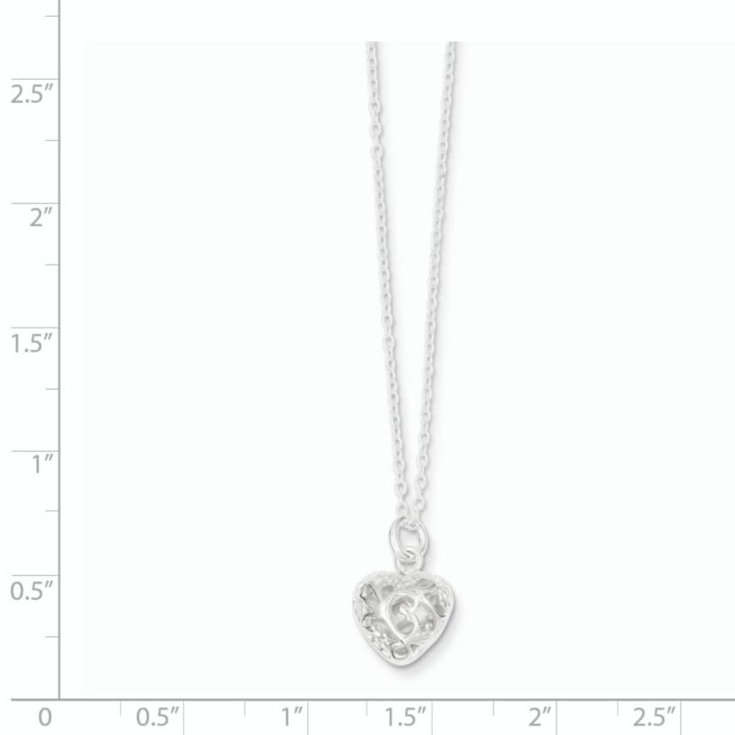 Sterling Silver Polished Puffed Filigree Heart 18-inch Necklace