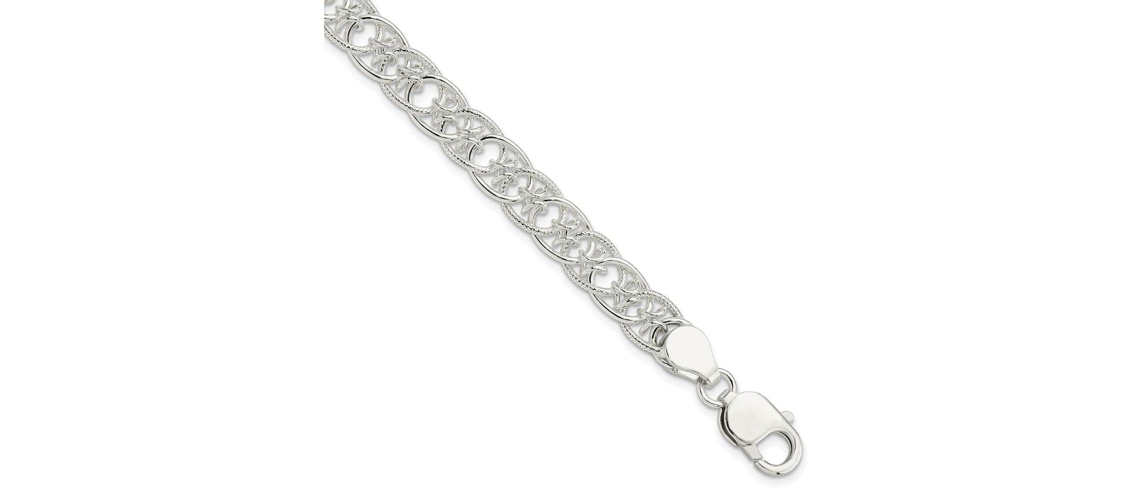 Sterling Silver Polished and Textured Fancy Bracelet