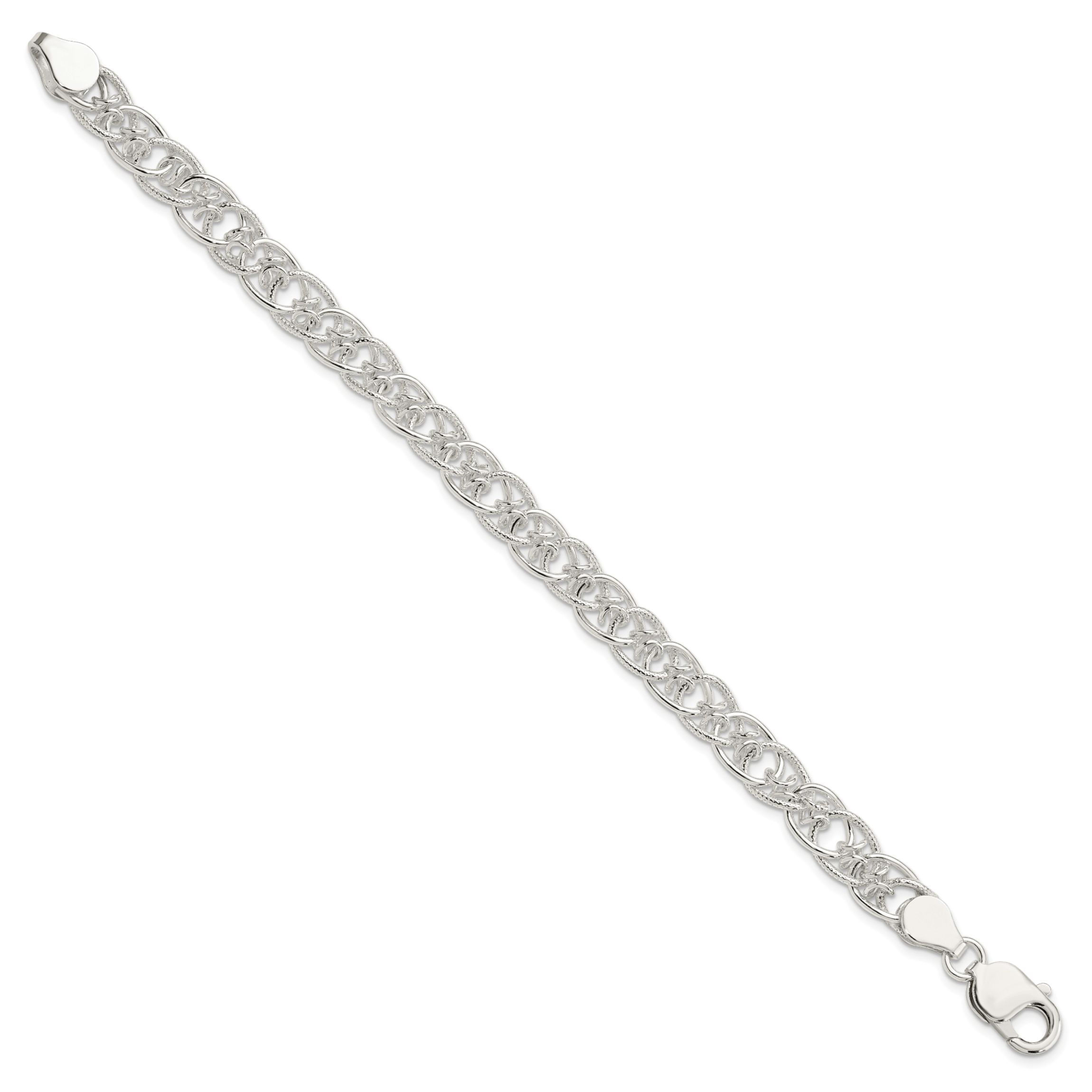 Sterling Silver Polished and Textured Fancy Bracelet