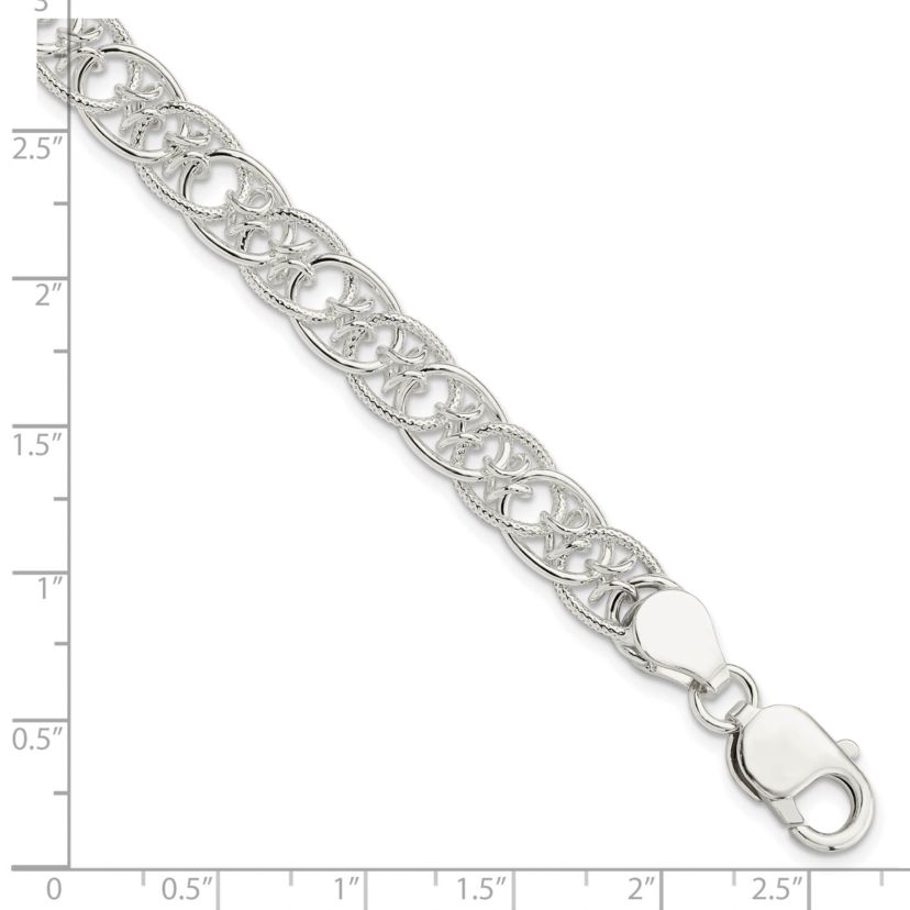 Sterling Silver Polished and Textured Fancy Bracelet