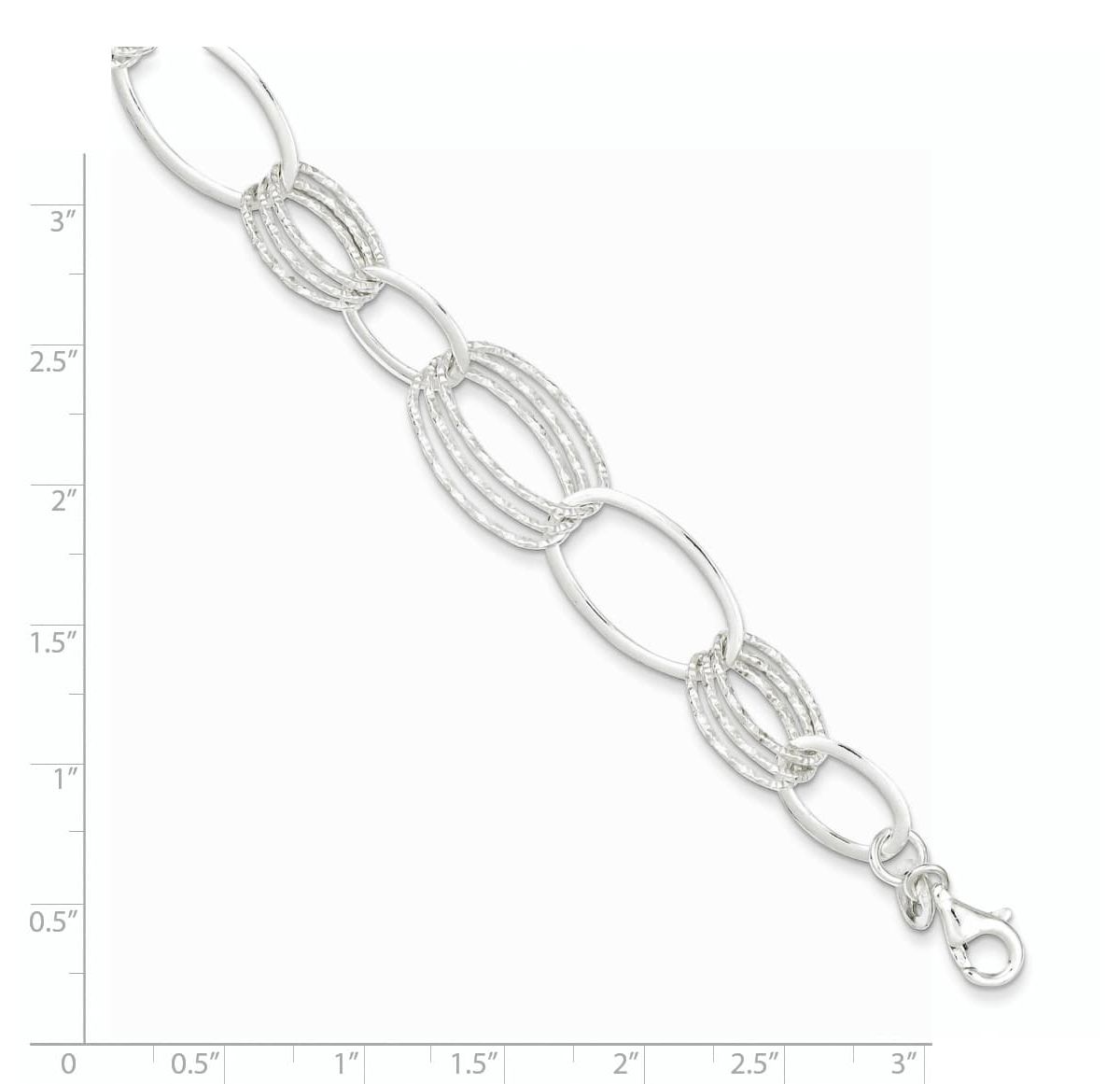 Sterling Silver Polished and Textured Oval Link Bracelet